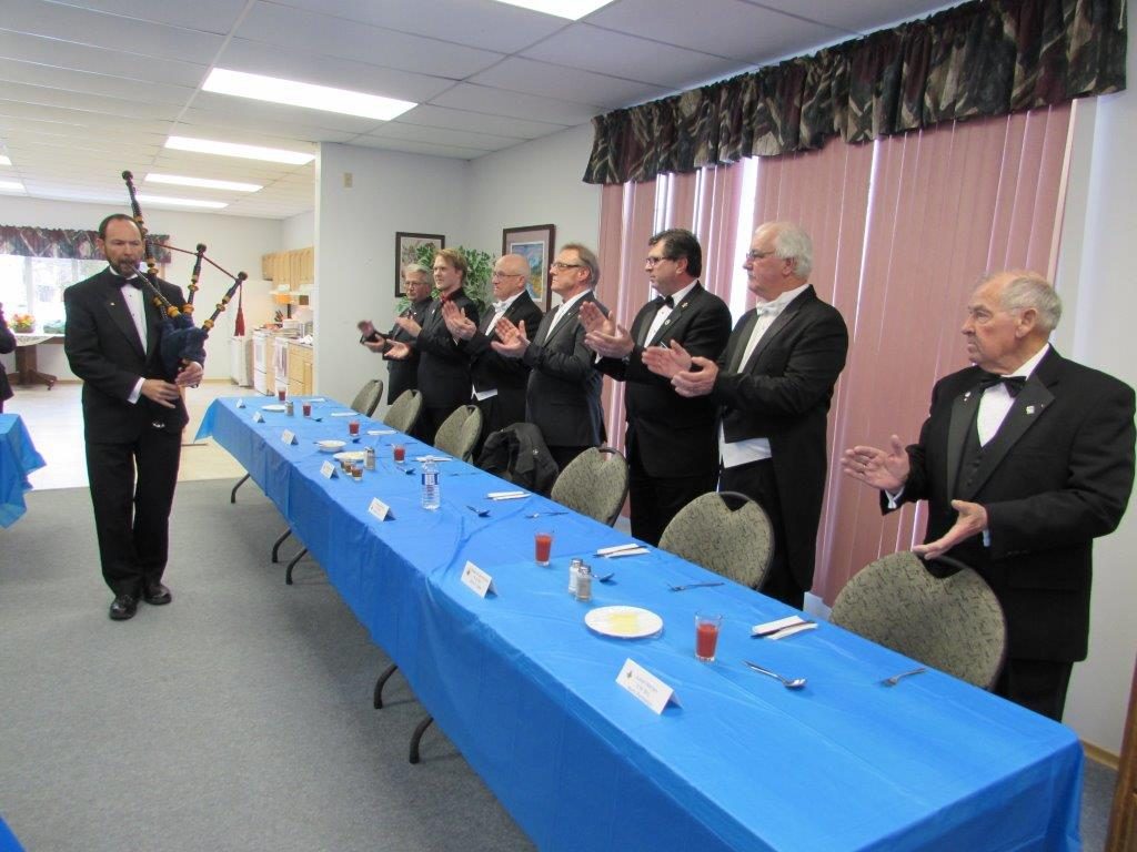 Head Table Guest piped in by W. Bro. Clifford Graham at the DDGM'S Banquet on April 11, 2016