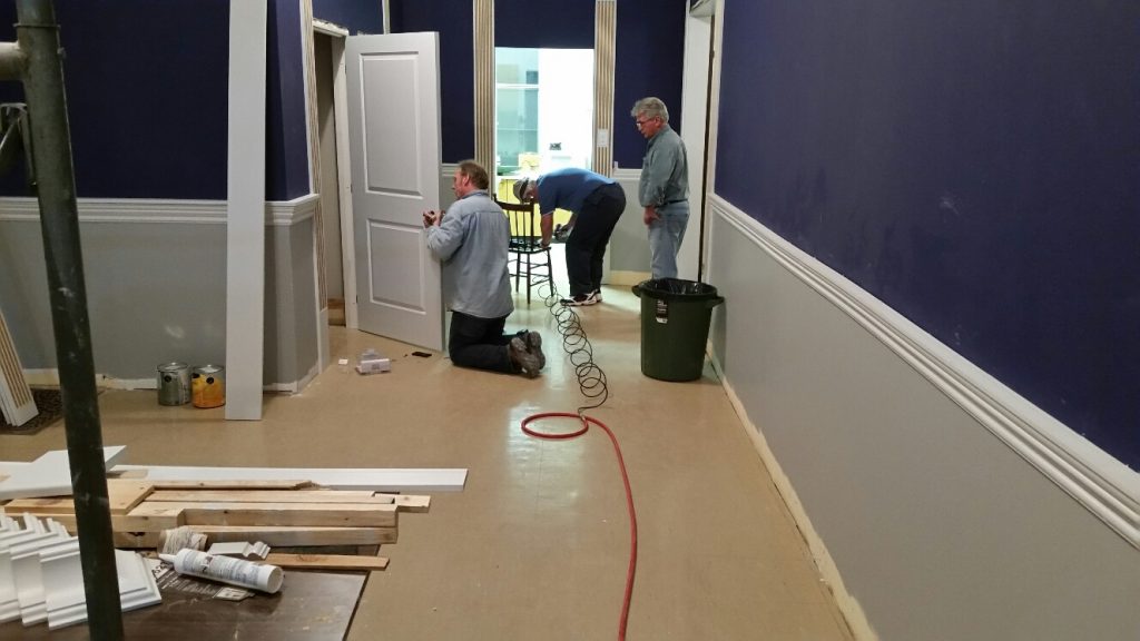 Installing the new closet door Left to right: W. Master W. Bro. Bernhard Wiesner, R.W. Bro. Brian Olson and W. Bro. Scott Sign 